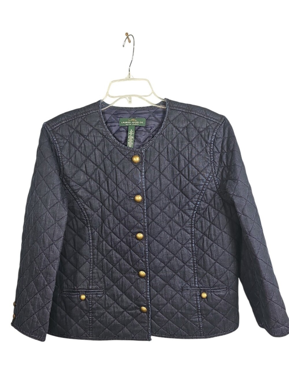 Lauren Jean Co. Ralph Lauren Quilted Dark Indigo Denim Equestrian Jacket Size XL